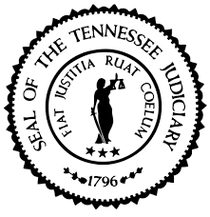 Seal of the Tennessee Judiciary, a lady holding a sword by her side and a scale.